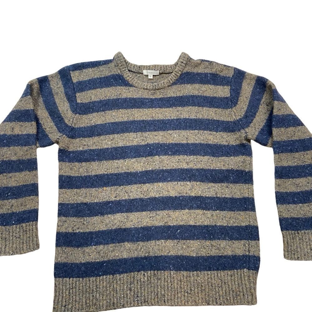 Men’s Oliver Ridley Brand Blue and Brown Striped Sweater‎ Wool Alpaca Blend L - Picture 3 of 8